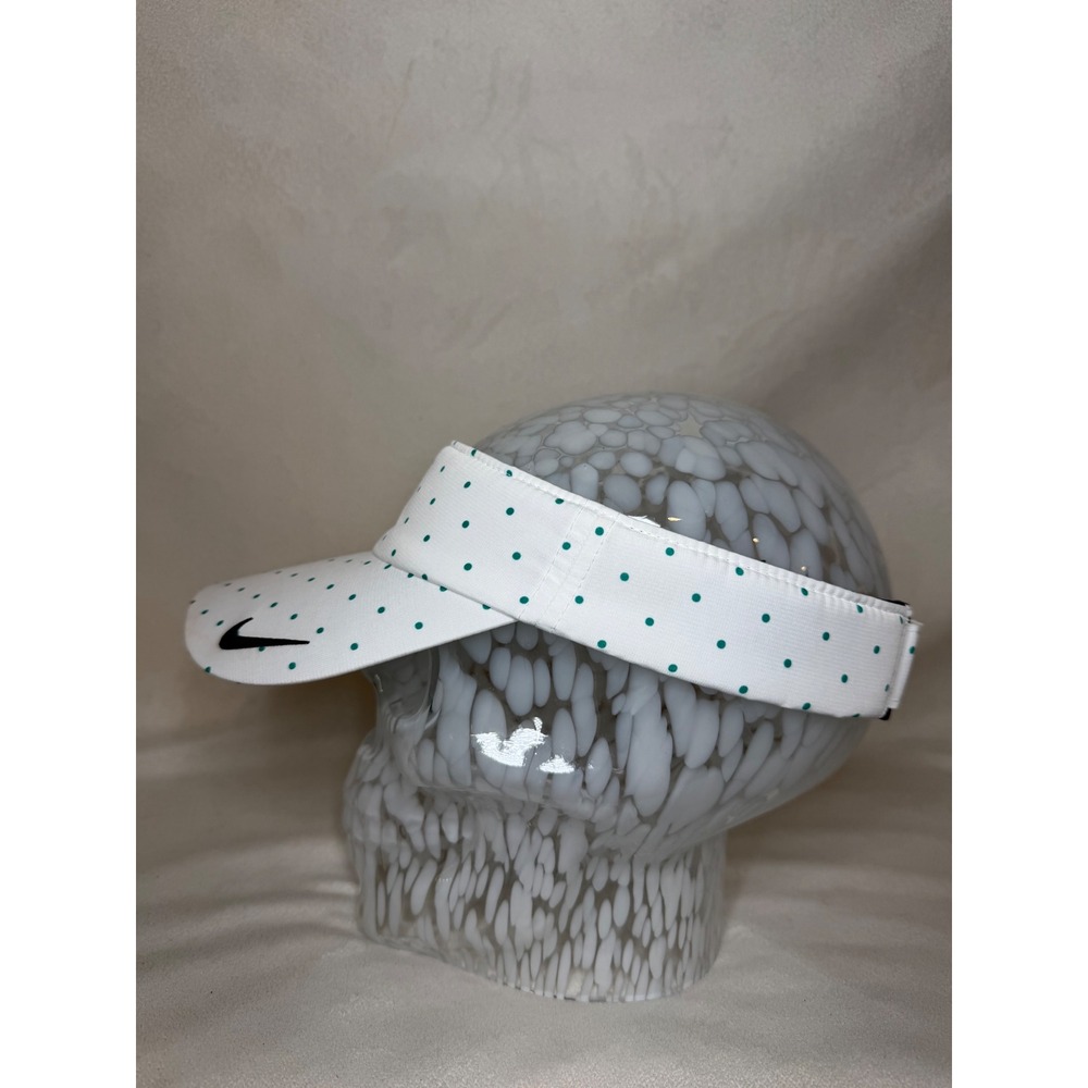 Nike Women's White Teal Polka Dot Visor Black Swoosh Golf Tennis Adjustable